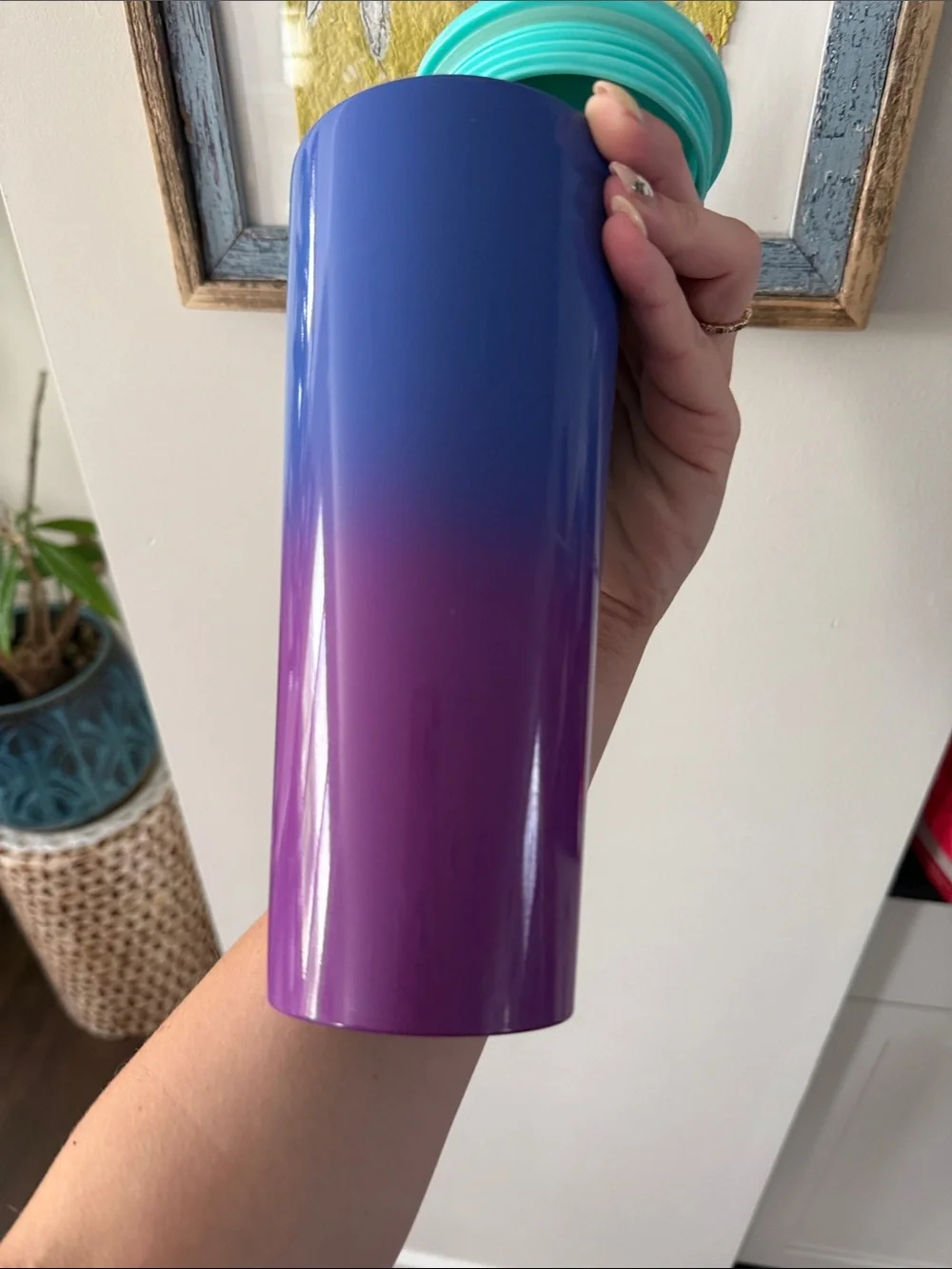 Starbucks Teal to Purple Ombre Stainless Tumbler with Yellow Straw - 2021